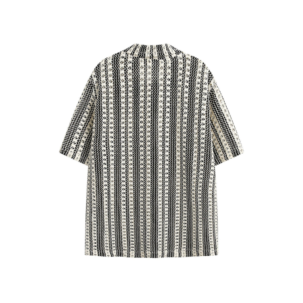 Summer Beige Black Colorblock Turnover Neck Shirt