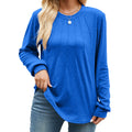 Solid-color Crew-neck Loose-fitting Long-sleeve T-shirt For Women