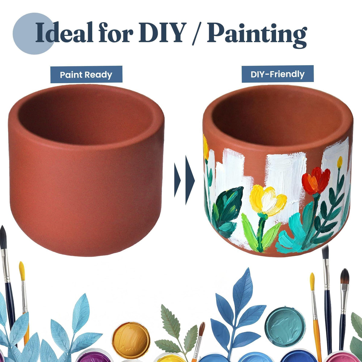 4 Inch and 6 Inch Terracotta Pot Set of 2 Ceramic Planter Clay Pots for Indoor Plants Succulent Planter with Drainage Hole and Mesh Net DIY Craft Garden & Home Decor