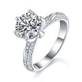 S925 Sterling Silver 2ct Round Moissanite Ring, 8mm D-VVS1 6-Prong Pave Band, Platinum Plated US Sizes 5-9, GRA Certificate Gift Box
