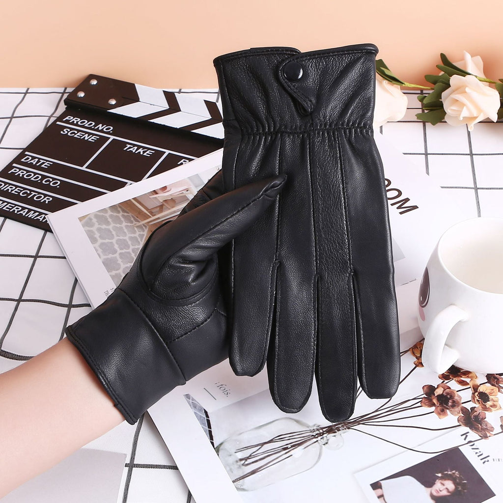 Fleece-lined Thickened Cold-resistant Windproof Sheepskin Mittens For Cycling