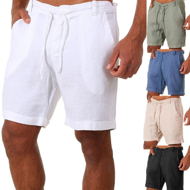 Mens Sports Running Fitness Shorts Solid-Color Casual Pants With Drawstring