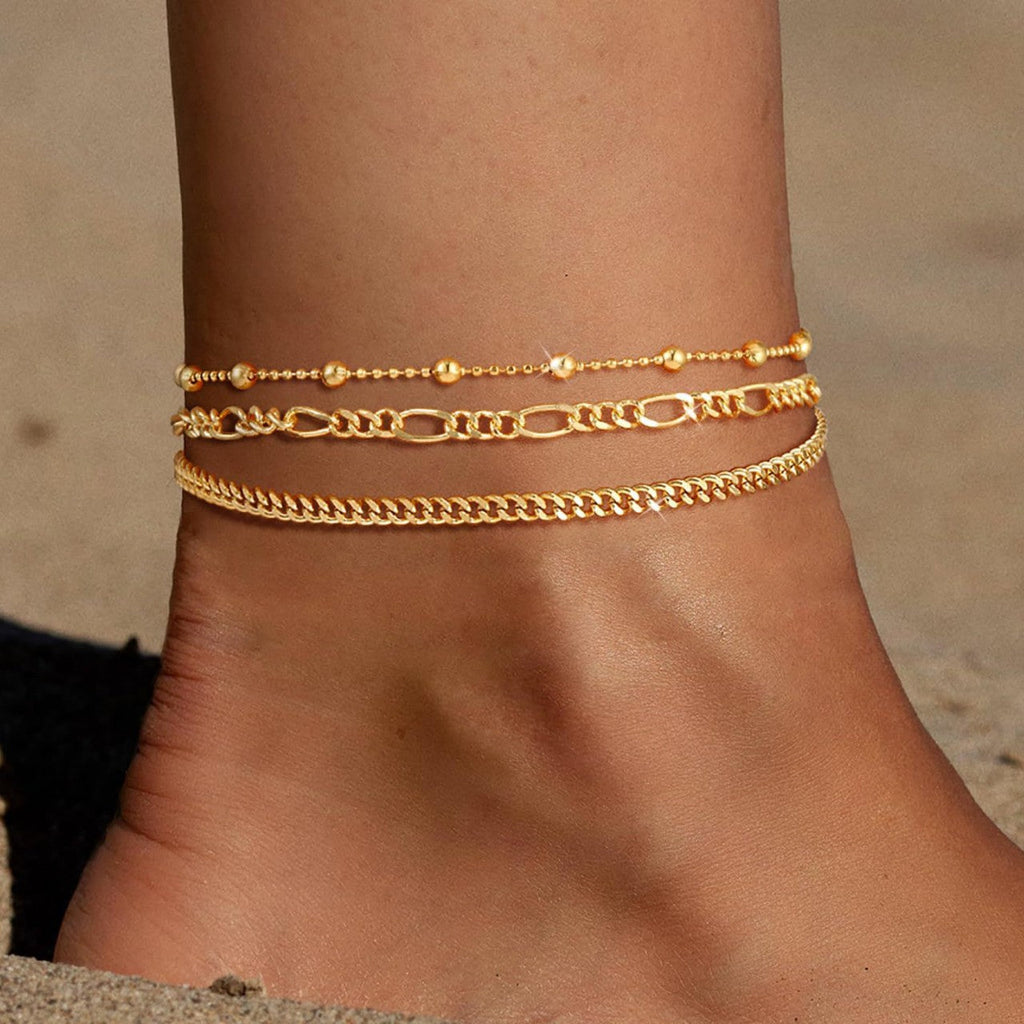 Retro Metal Versatile 3-piece Ankle Chain Set