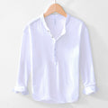 Chinese-style V-neck Pullover Cotton-linen Shirt