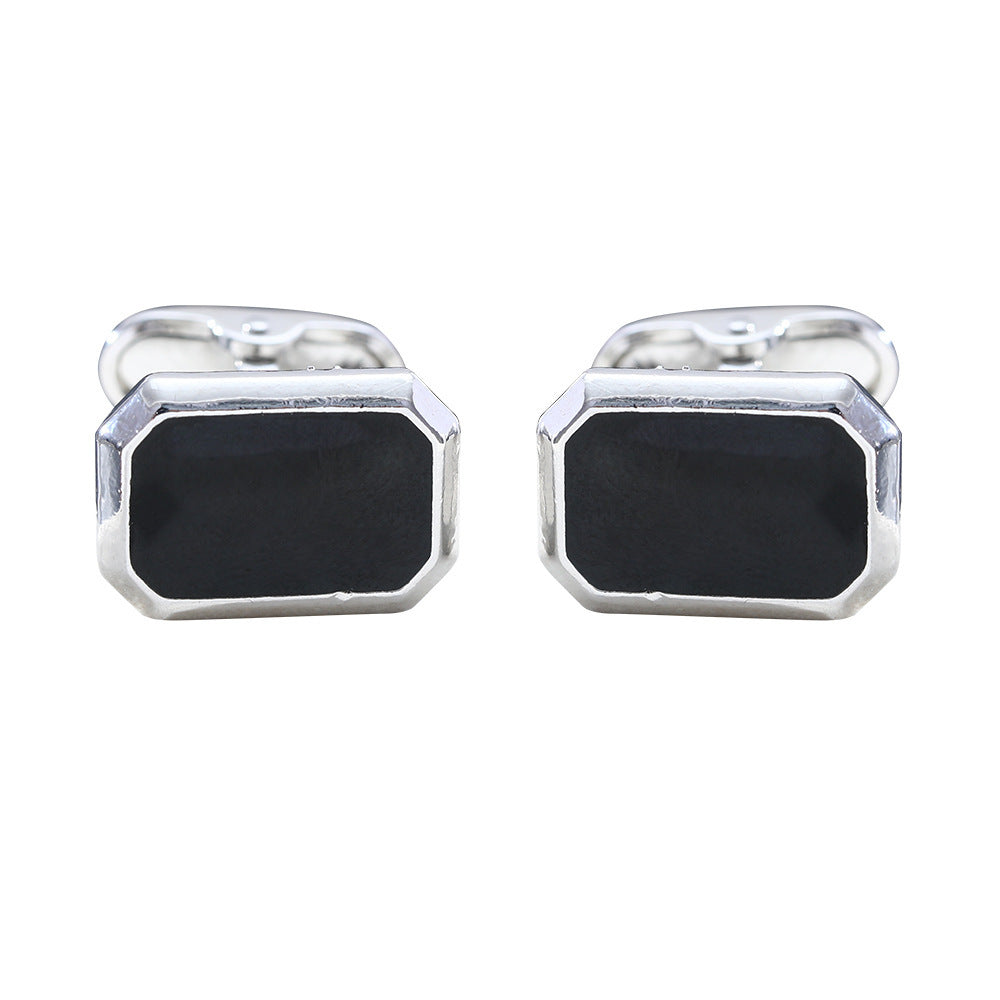 European And American Round Geometric Black Gemstone Cufflinks