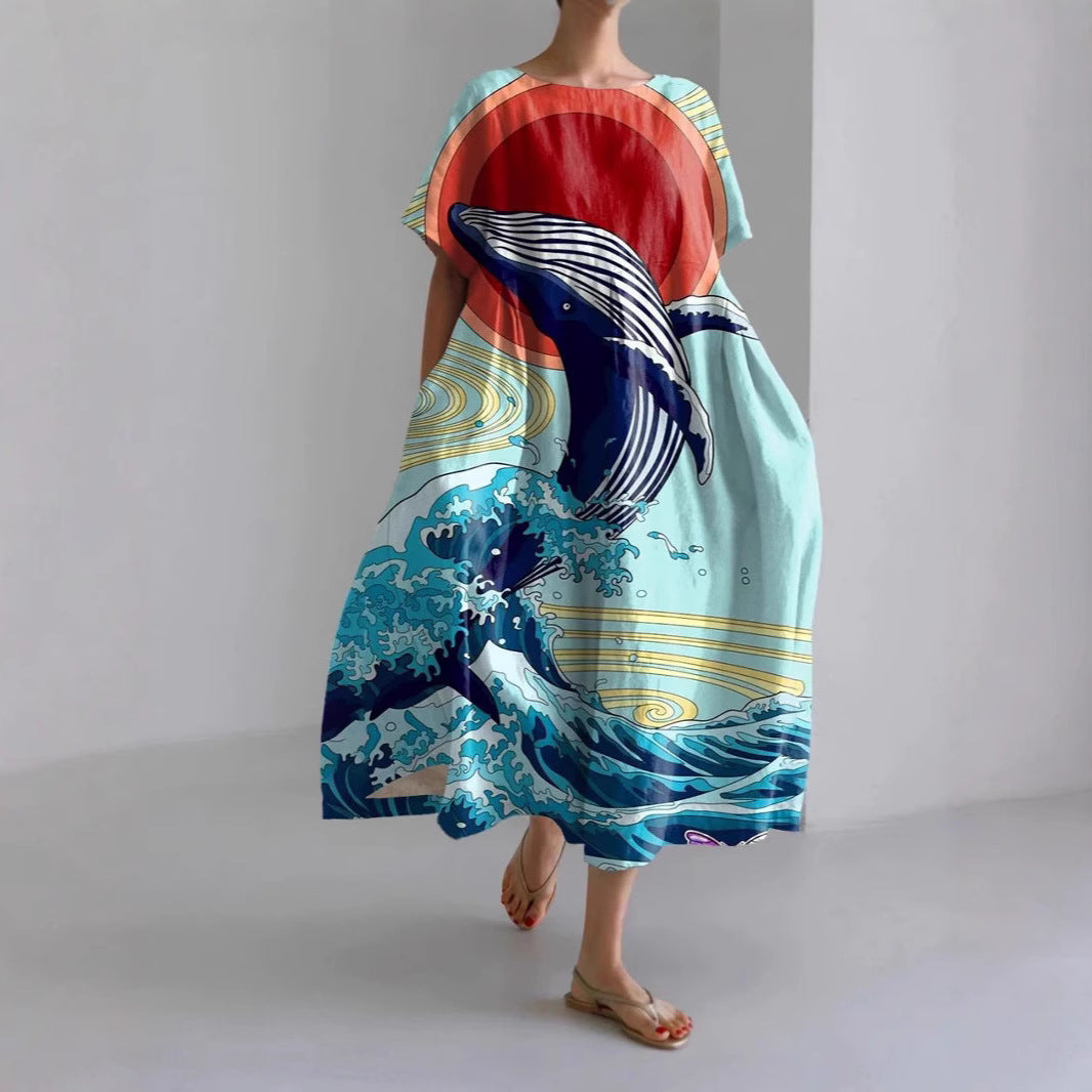 3D Digital-Print Short-Sleeve Casual Dress