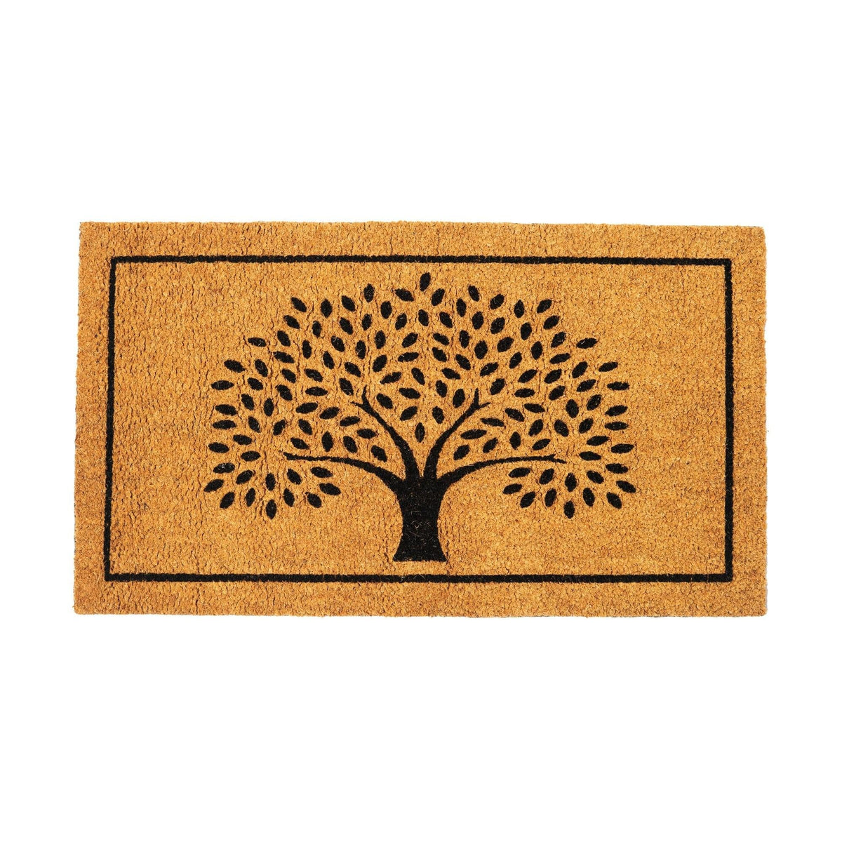 Coco Coir Door Mat Welcome Mat with Tree Print Beige 30x17x0.6