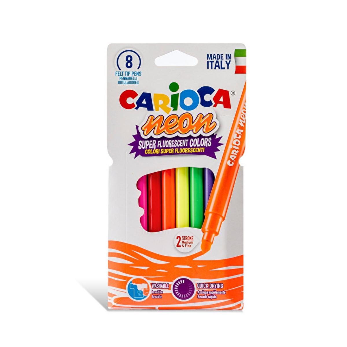 Carioca Washable Neon Marker Pens - 8-Pack, Vibrant Fluorescent Colors for Kids and Artists