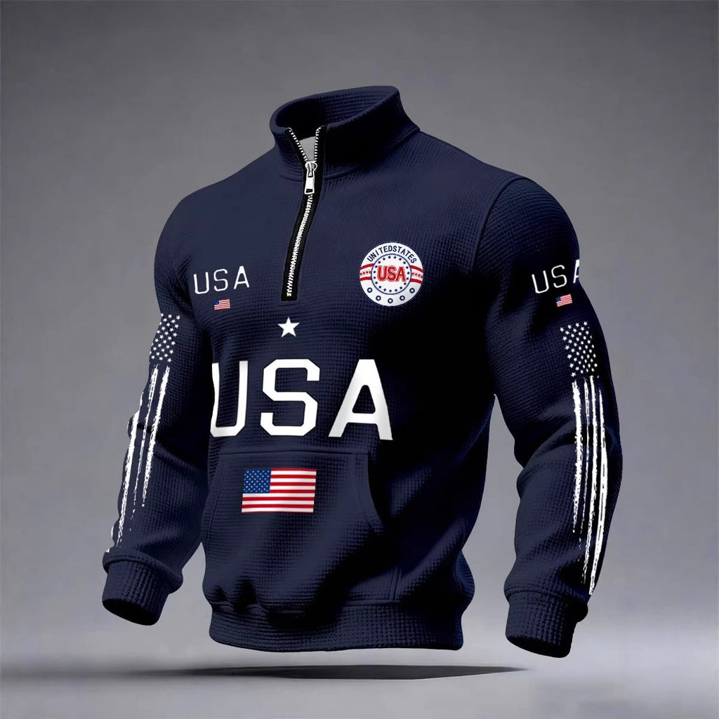 Mens Half-zip Hooded Sweatshirt With A Stand-up Collar Design
