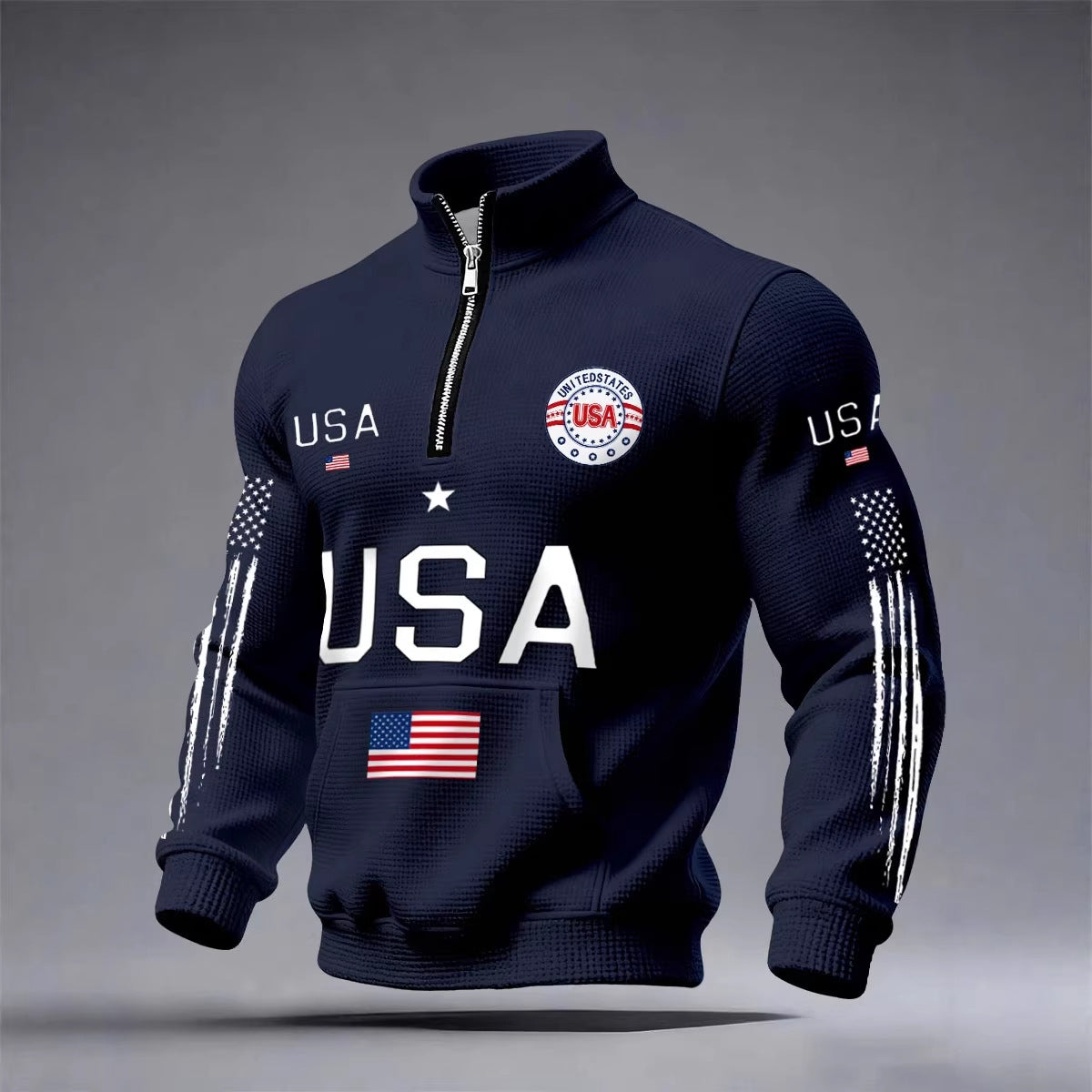 Mens Half-zip Hooded Sweatshirt With A Stand-up Collar Design