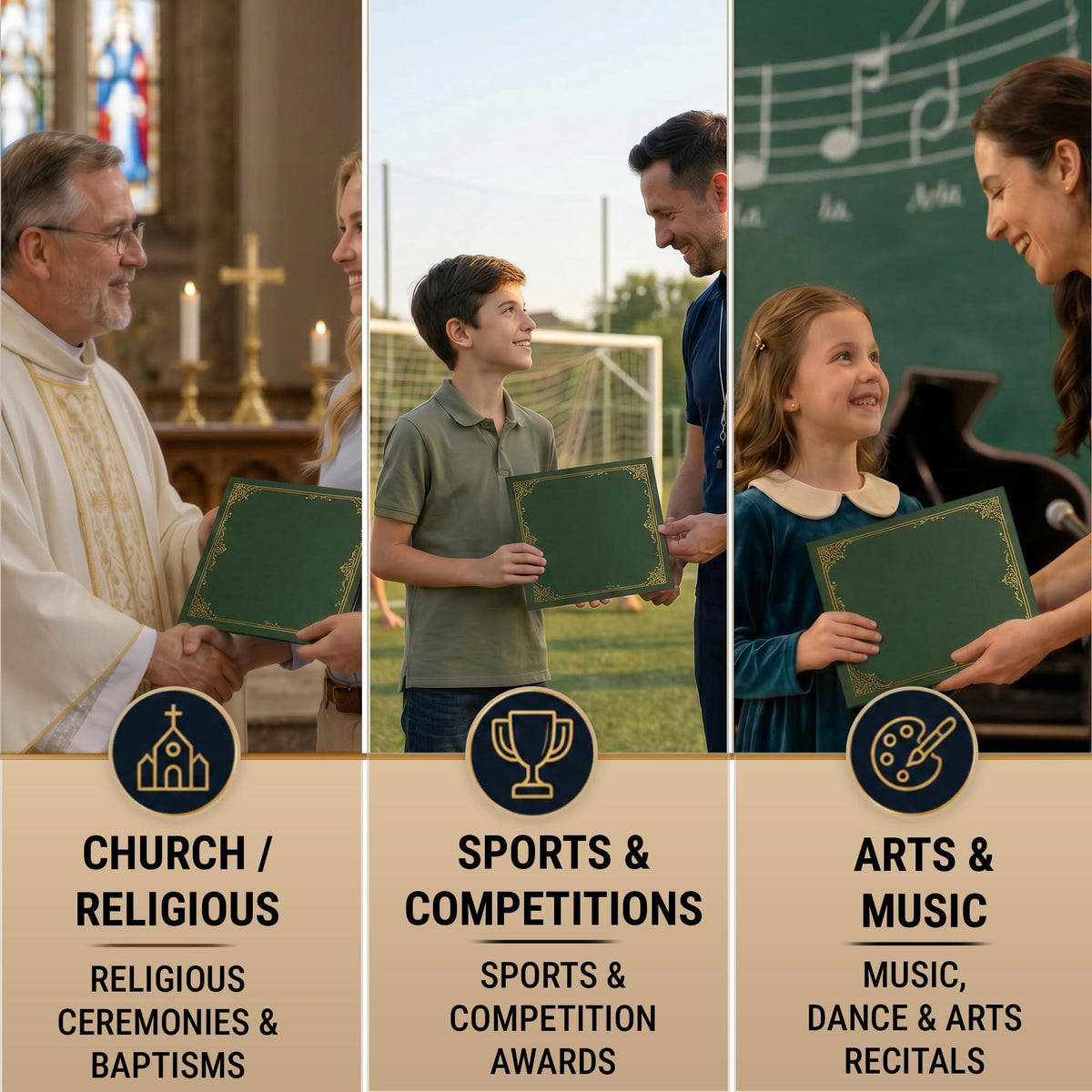 50 Pack Premium Green Certificate Holders 8.5 x 11 inch Heavyweight 300gsm Cardstock Diploma Holder & Certificate Folder Award Certificate Folders for Graduation with Gold Foil Diploma Cover