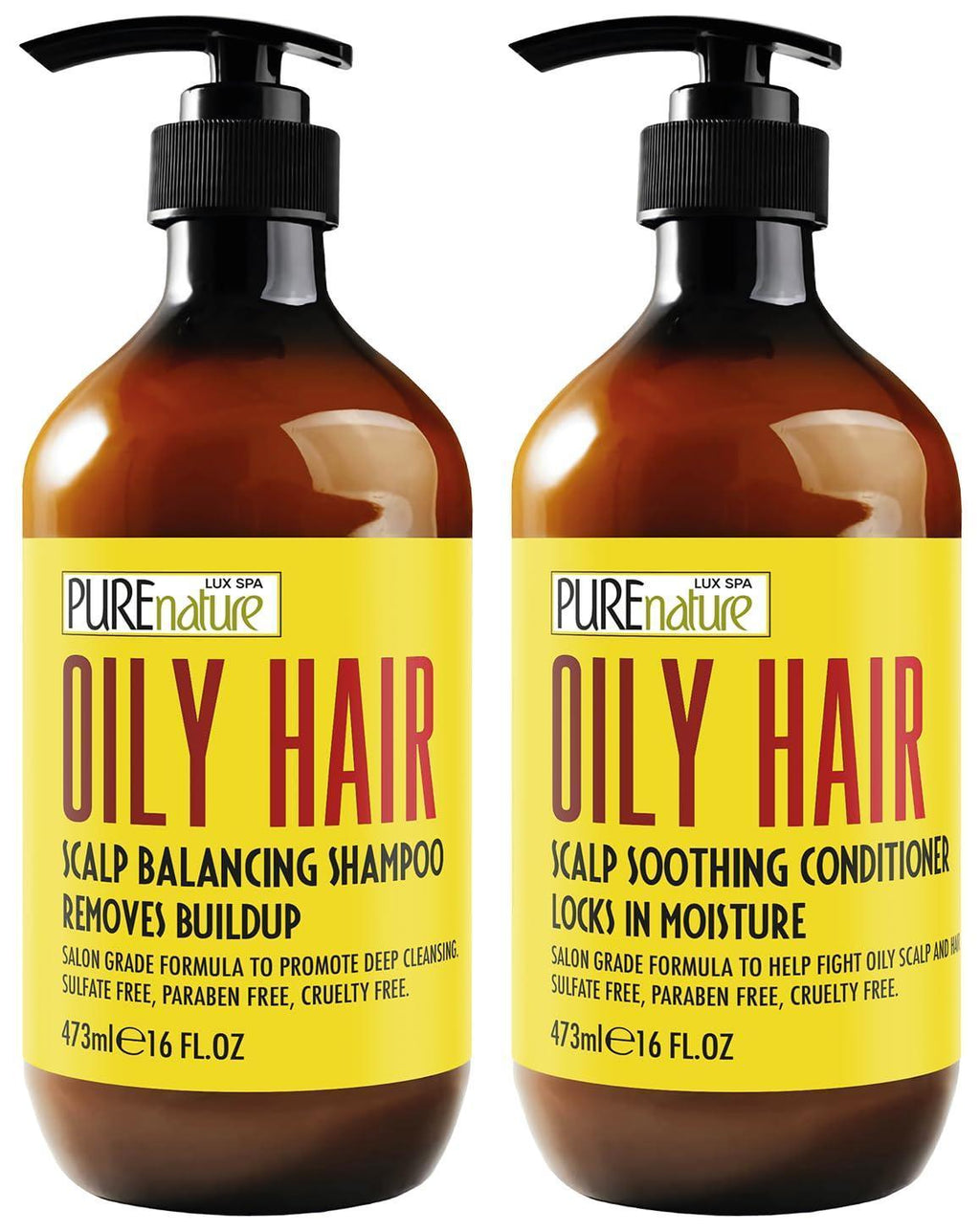 Oily Hair Shampoo and Conditioner Set 16 Fl Oz Sulfate Free Moisturizing Cleanse for Oily Flaky Scalps Fights Dandruff and Itchiness Salon Professional Formula For Men and Women Set of 2