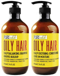 Oily Hair Shampoo and Conditioner Set 16 Fl Oz Sulfate Free Moisturizing Cleanse for Oily Flaky Scalps Fights Dandruff and Itchiness Salon Professional Formula For Men and Women Set of 2