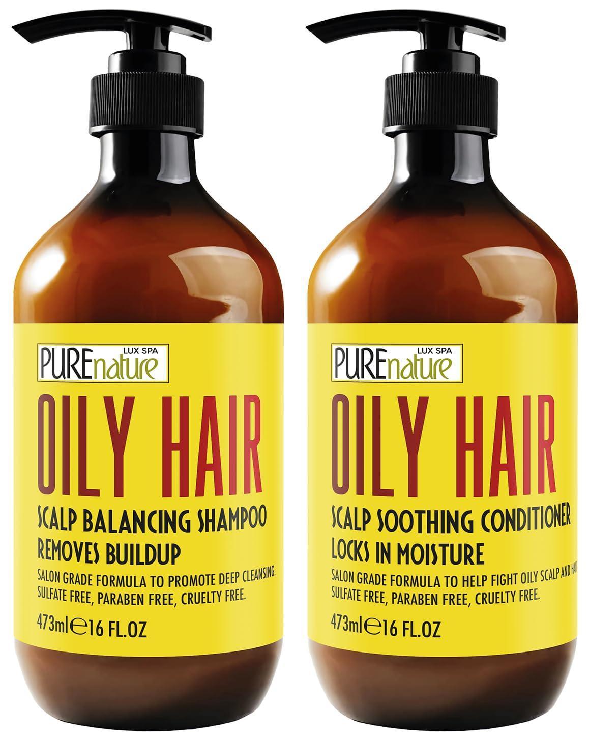 Oily Hair Shampoo and Conditioner Set 16 Fl Oz Sulfate Free Moisturizing Cleanse for Oily Flaky Scalps Fights Dandruff and Itchiness Salon Professional Formula For Men and Women Set of 2