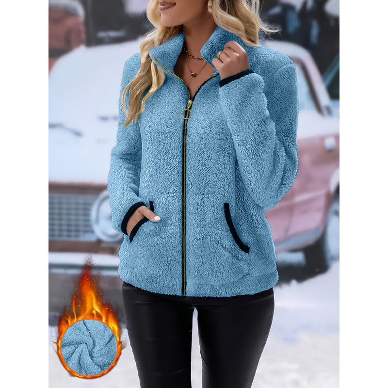 Double-Sided Fleece Zip-Up Cardigan - Casual Plush Hooded Jacket for Men Women Winter Warm Outerwear