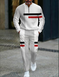 Mens Casual Fashion Long-Sleeve Top And Pants Set With A Half-Open Placket And Zipper