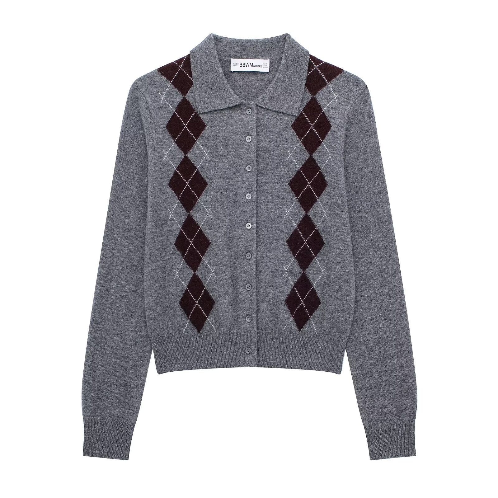 Womens Fashion Lapel Long-Sleeve Single-Breasted Knit Cardigan