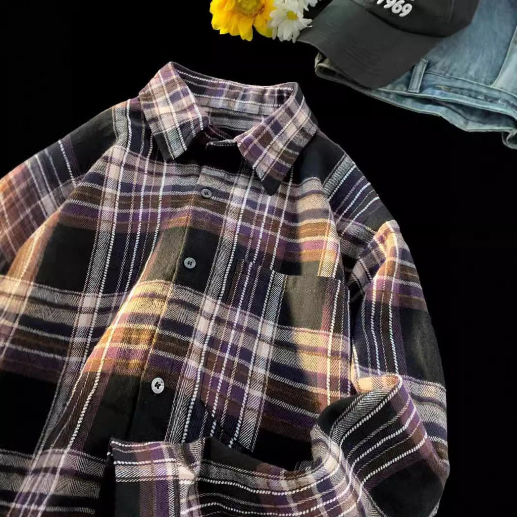 New Japanese-style Retro Color-block Design Loose-fit Shirt