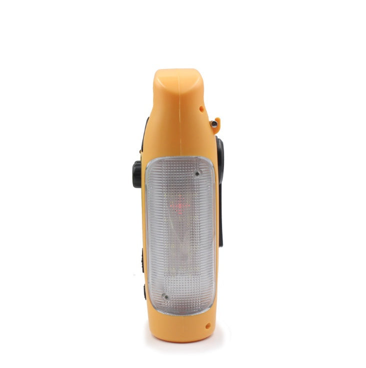 Hand-cranked radio emergency light