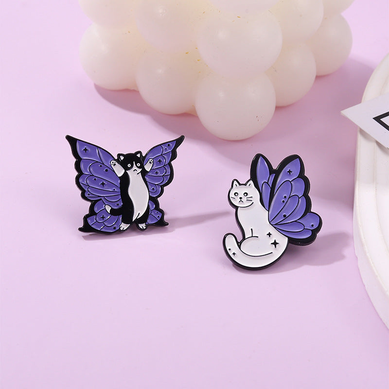 Purple Cat With Butterfly Wings Alloy Brooch Cute Accessory For Clothes And Bags