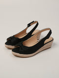 Short-statured Thick-soled Wedge Straw-heeled Sandals