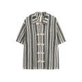 Summer Beige Black Colorblock Turnover Neck Shirt