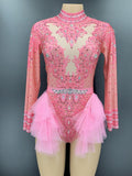 Dance Sexy Shiny Rhinestone Mesh Jumpsuit Stage Performance Costume Women