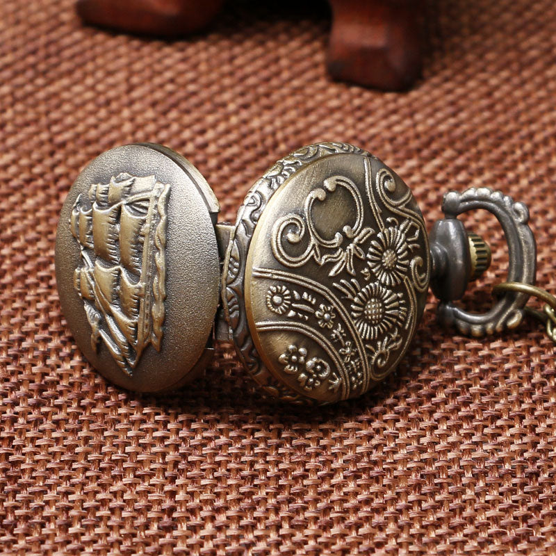 Sailboat quartz pocket watch