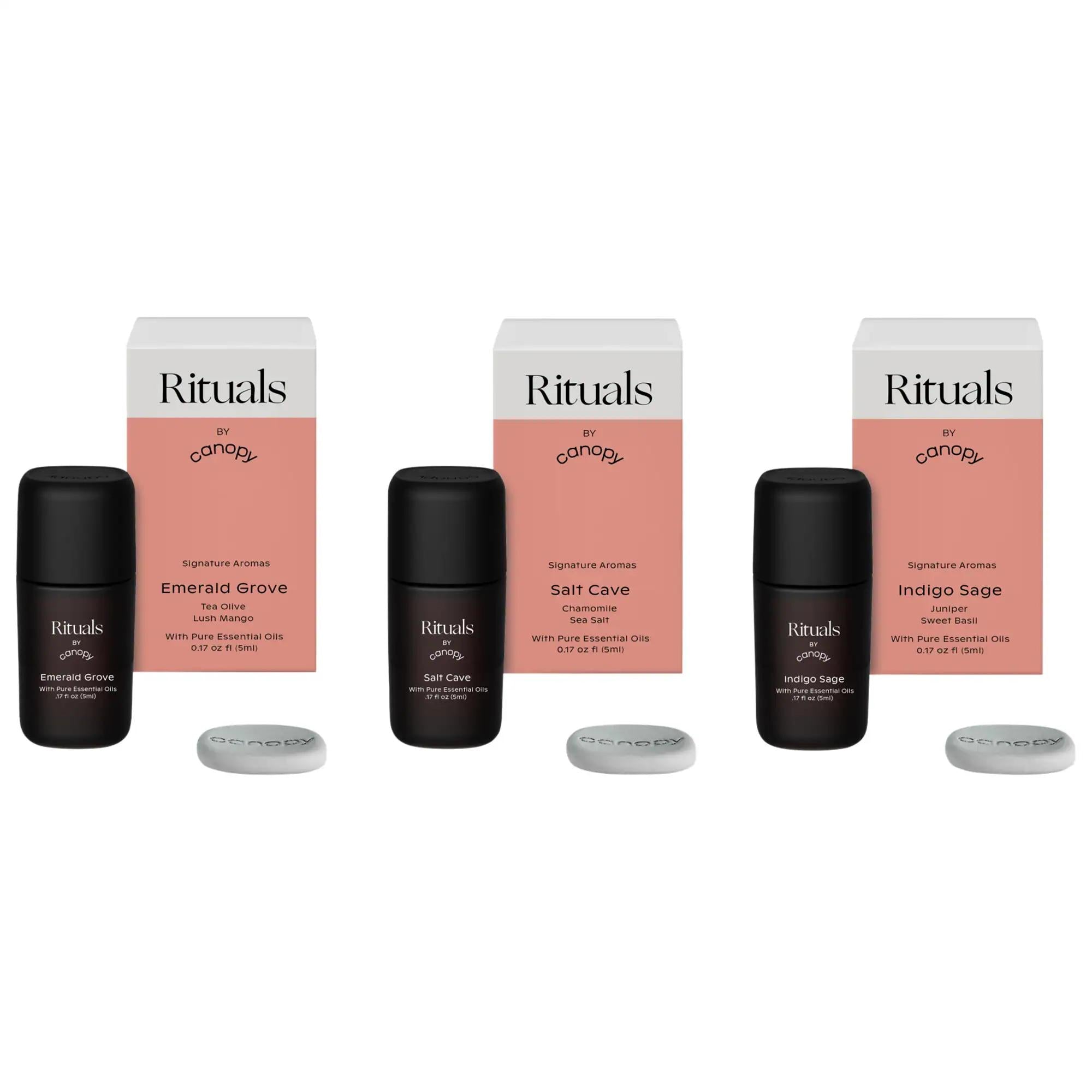 Rituals Aroma Oil Kit: Natural Essential Oils for Home Fragrance & Aromatherapy - Salt Cave, Emerald Grove, Indigo Sage Scents