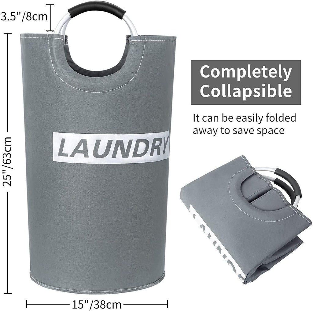 82L Large Laundry Basket Collapsible Grey Silver Fabric Hamper Foldable Laundry Bag With Handles Waterproof Washing Clothes Bin Bag Dirty Cloth Storage