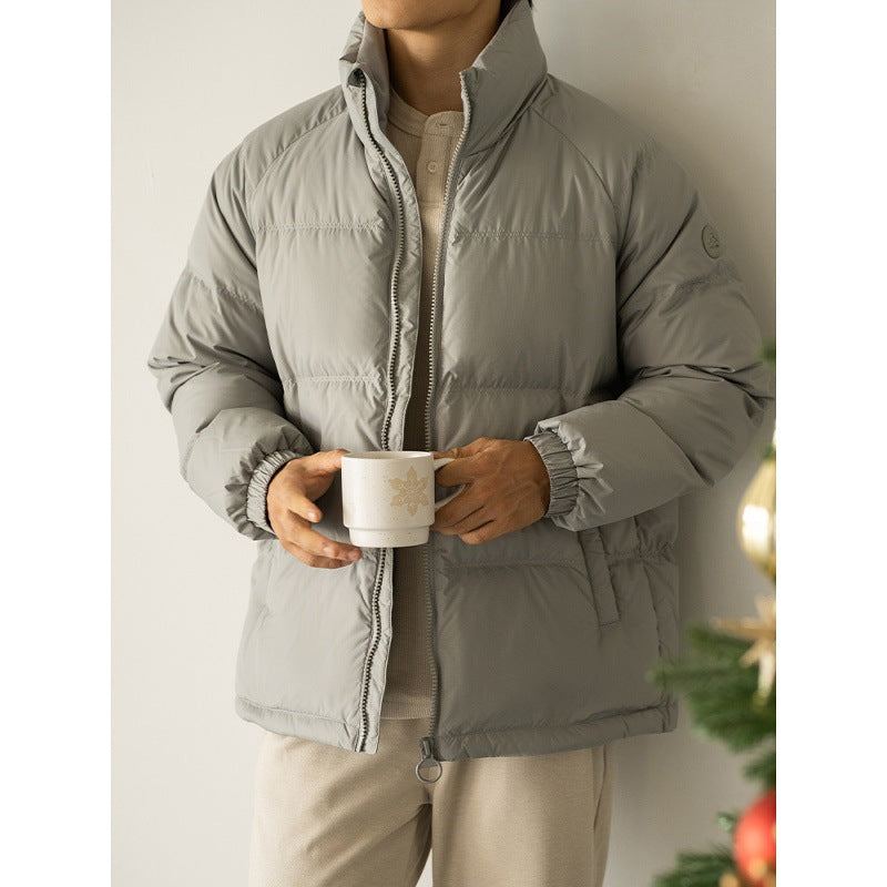 Windproof And Warm White High Neck Down Jacket Casual Outerwear