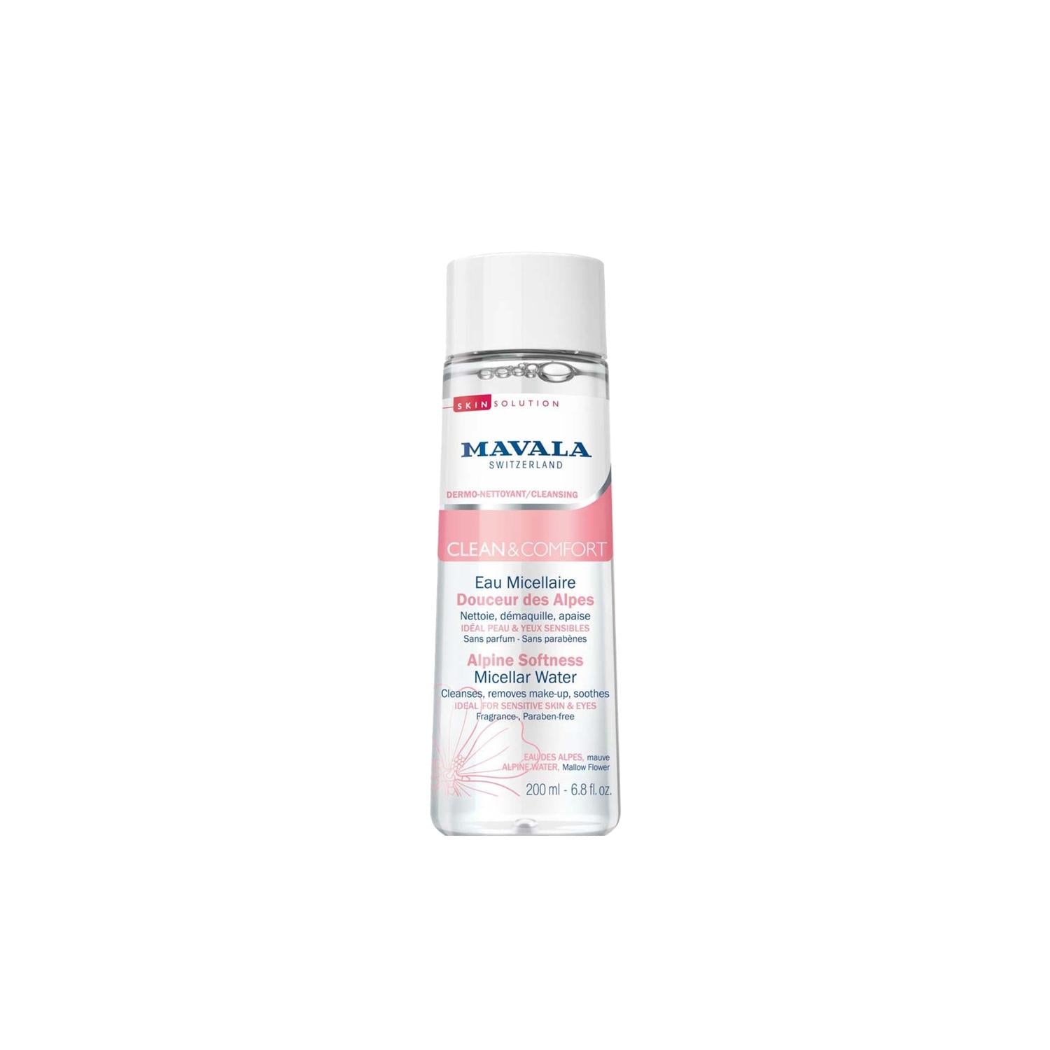 Mavala Clean & Comfort Micellar Water for Sensitive Skin - Gentle Cleansing, Alpine Softness, 200ml