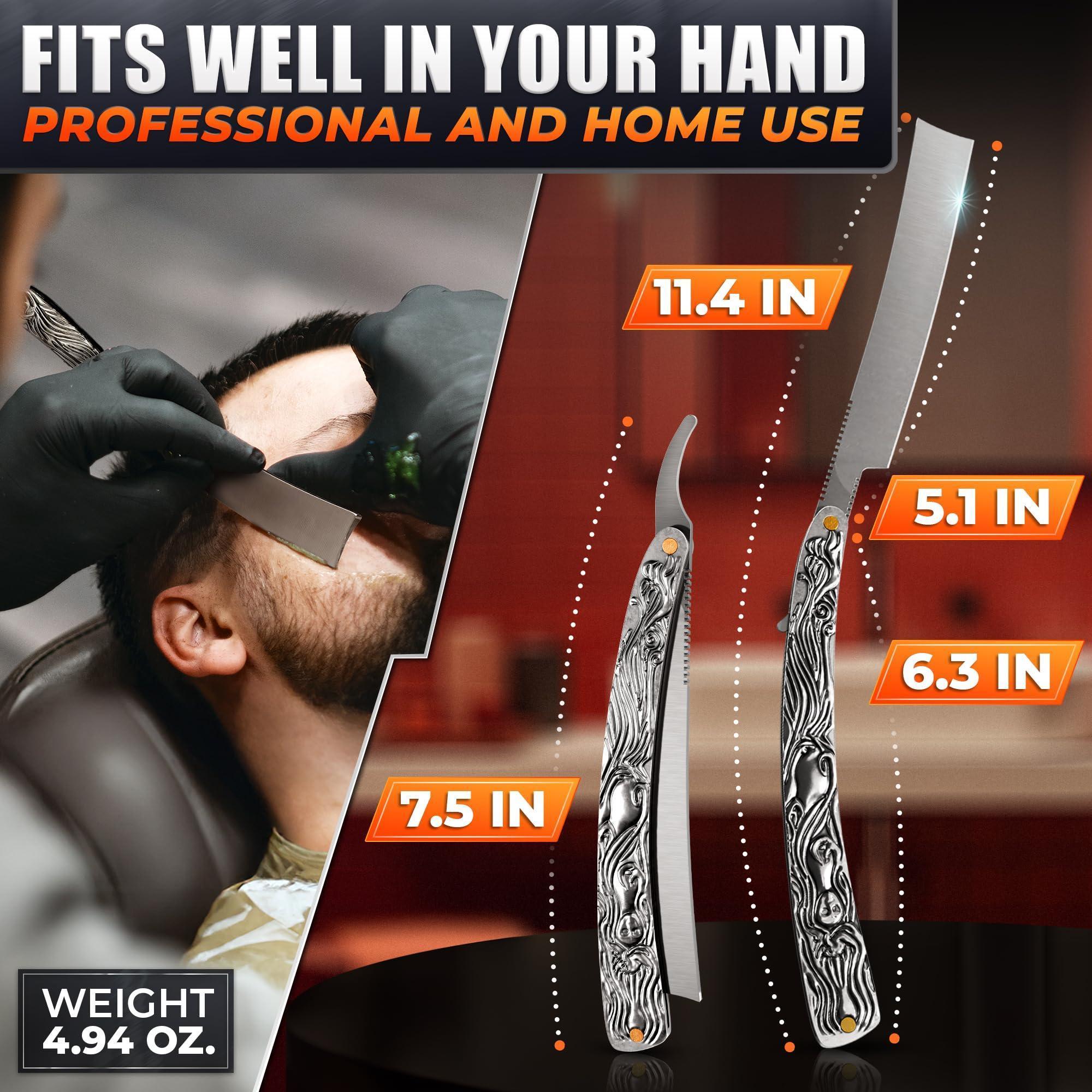 Straight Razor Carbon Steel Blade 11.4 in Secure Grip for Shaving