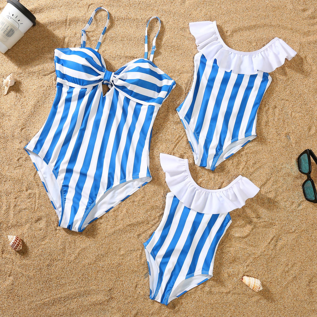 Parent-child Bikini Blue And White Stripe Swimsuit