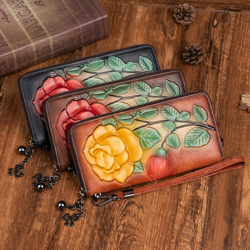 New Embossed Womens Wallet Long Zipper Purse