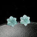 New Elegant Natural Jadeite Blue Water Orchid Earrings