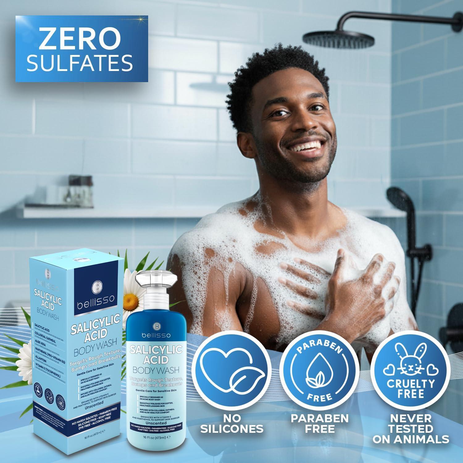 Salicylic Acid Body Wash 16 Fl Oz Mens Womens Exfoliating Liquid Soap for Back Acne and KP For Oily and Sensitive Skin Sulfate Free Formula