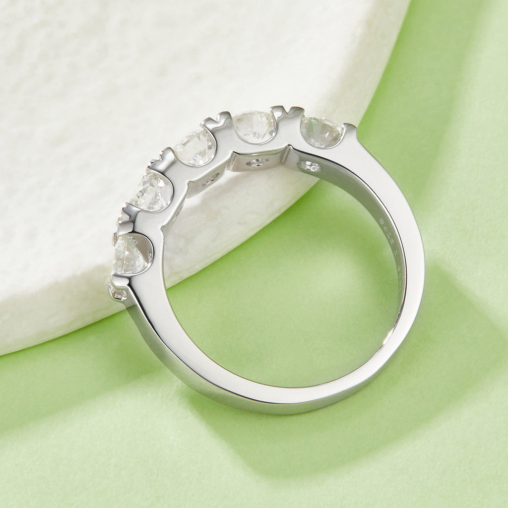 5-Stone Moissanite Wedding Band Ring, 4mm&5 D Color VVS1 S925 Silver Platinum Plated Anniversary Ring With GRA, US 5-9.