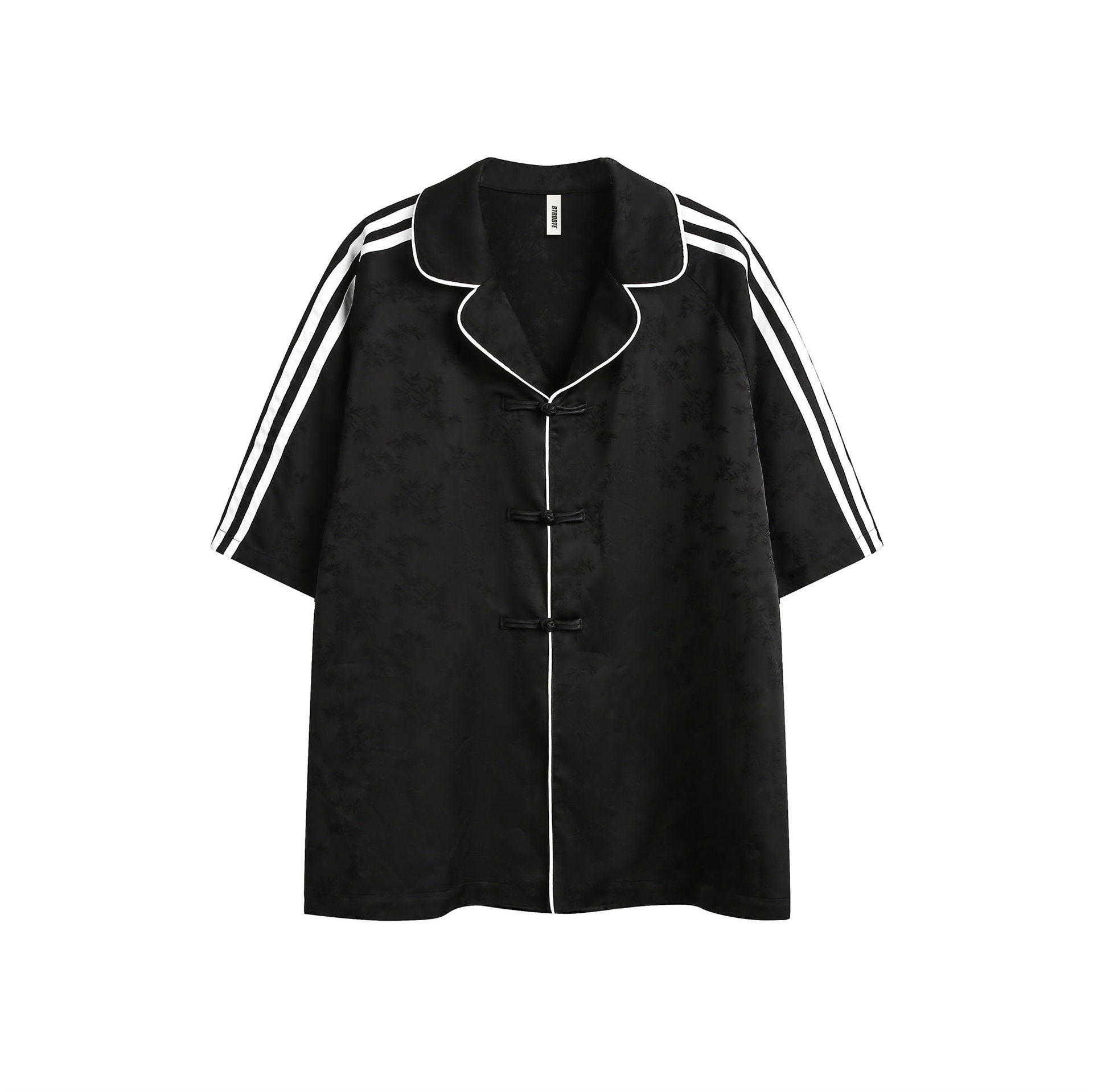 Striped Black Short Sleeve Turn-down Collar Shirt