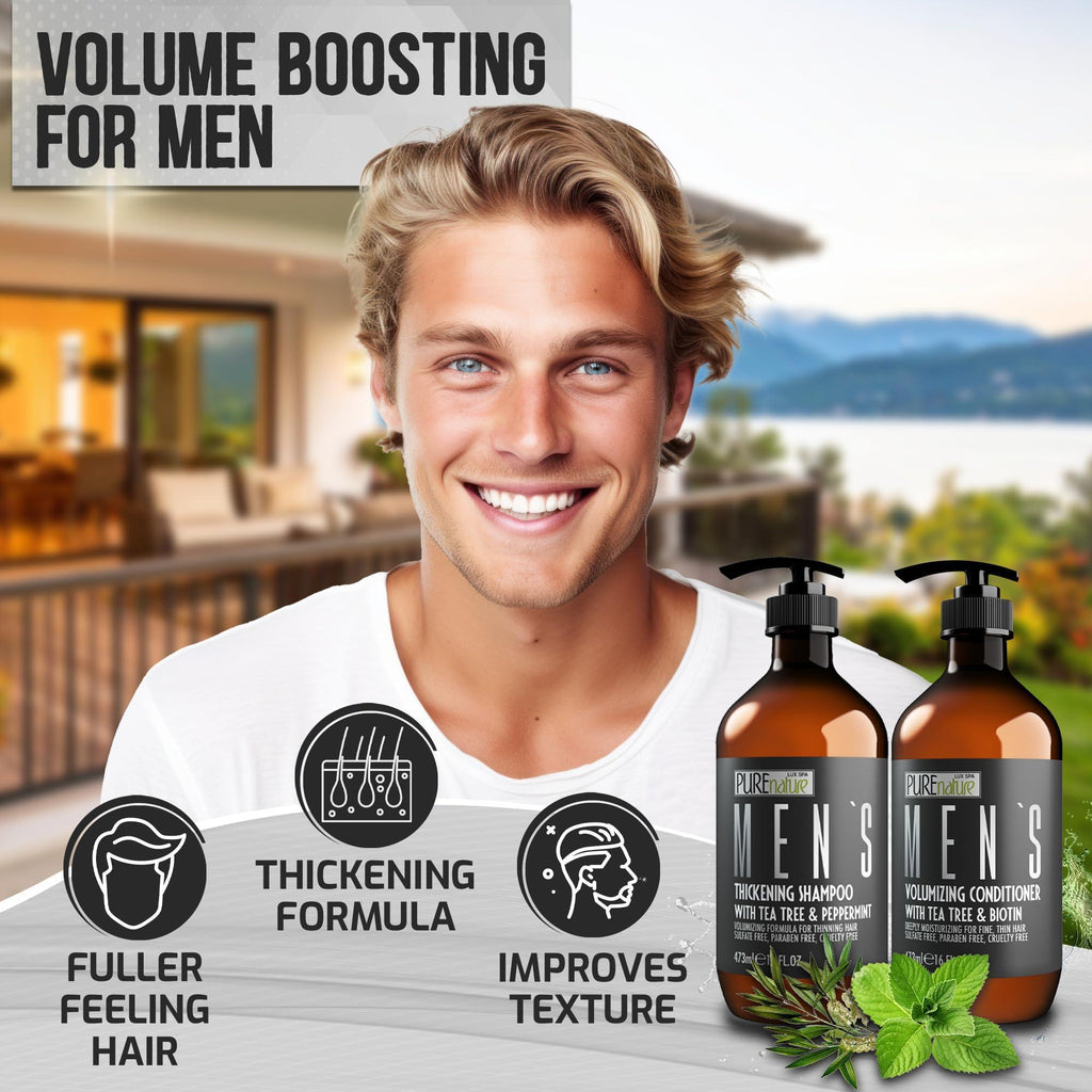 Mens Shampoo and Conditioner Set 16 Fl Oz Set of 2 Sulfate Free Strengthening Thickening Formula for Fuller Hair Helps with Thinning Hair Formulated for Men