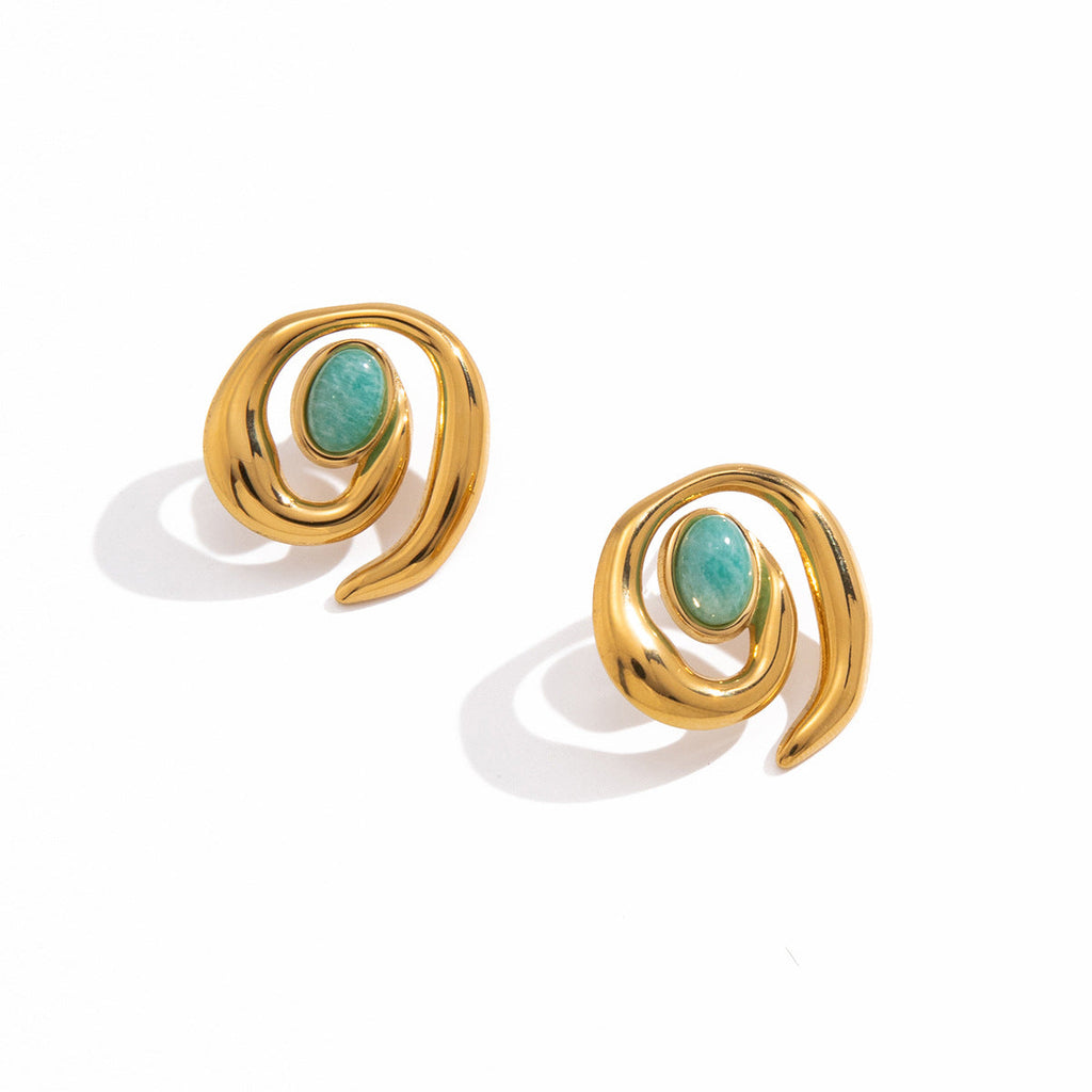 18k Gold Titanium Steel Stud Earrings Niche And Sophisticated Labradorite Ear Jewelry