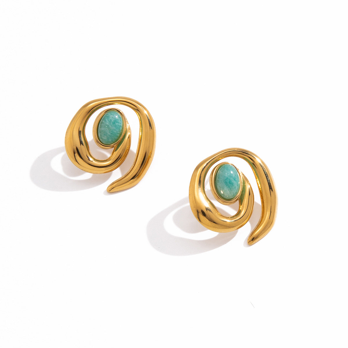 18k Gold Titanium Steel Stud Earrings Niche And Sophisticated Labradorite Ear Jewelry