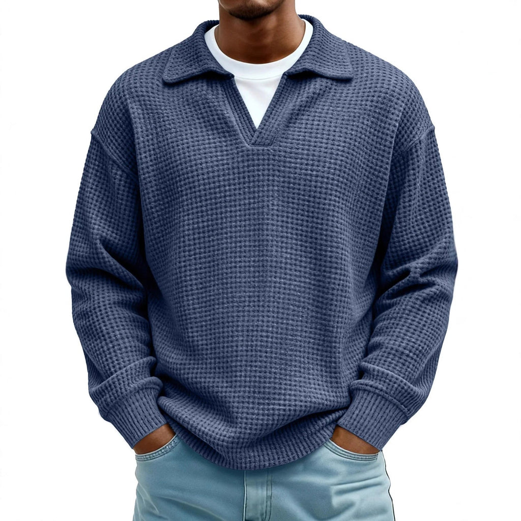 Waffle-Paneled Polo Shirt Mens Lapel Knitwear