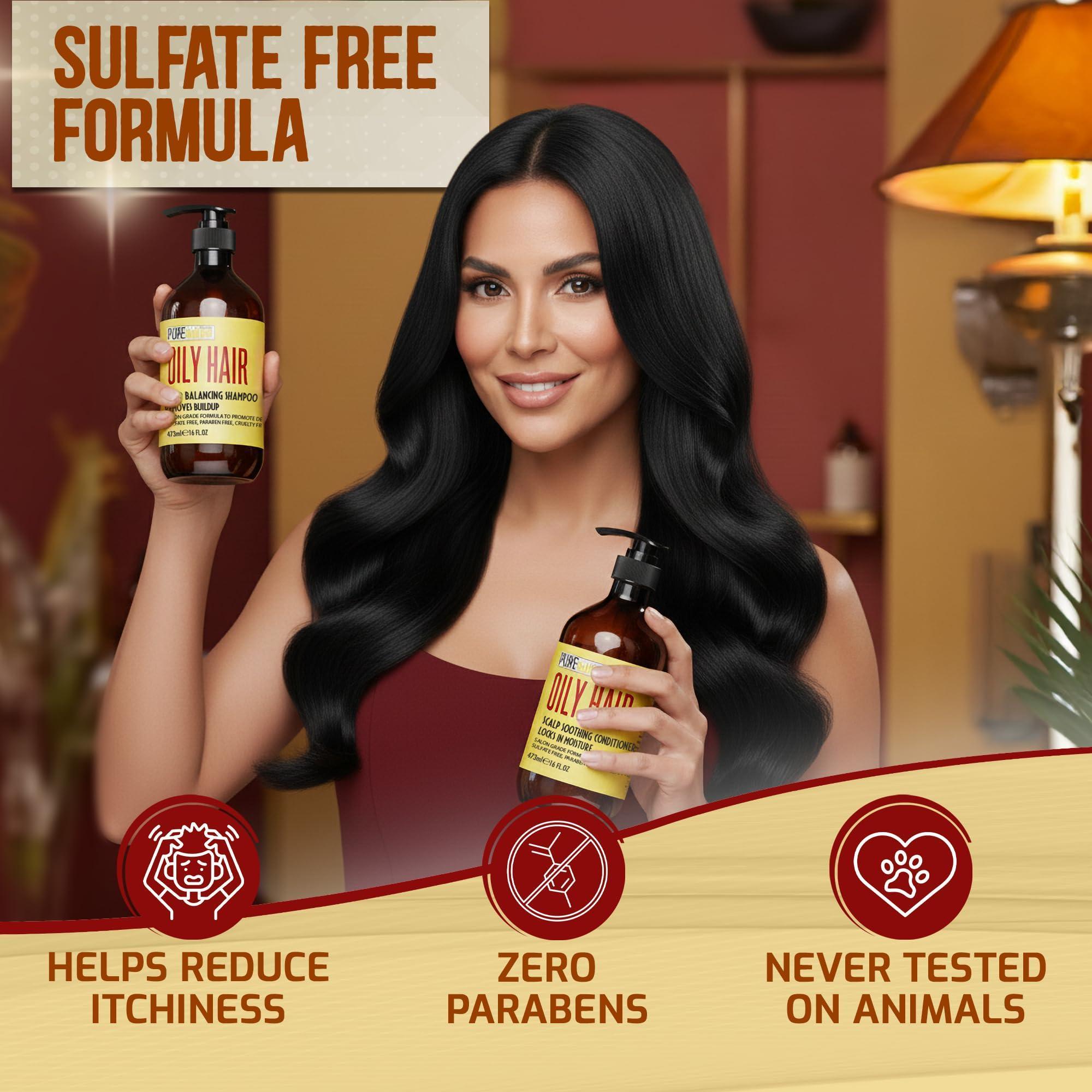 Oily Hair Shampoo and Conditioner Set 16 Fl Oz Sulfate Free Moisturizing Cleanse for Oily Flaky Scalps Fights Dandruff and Itchiness Salon Professional Formula For Men and Women Set of 2