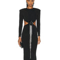 Sexy Backless Black Long Sleeve Hollow Flower Tassel Decoration Dress