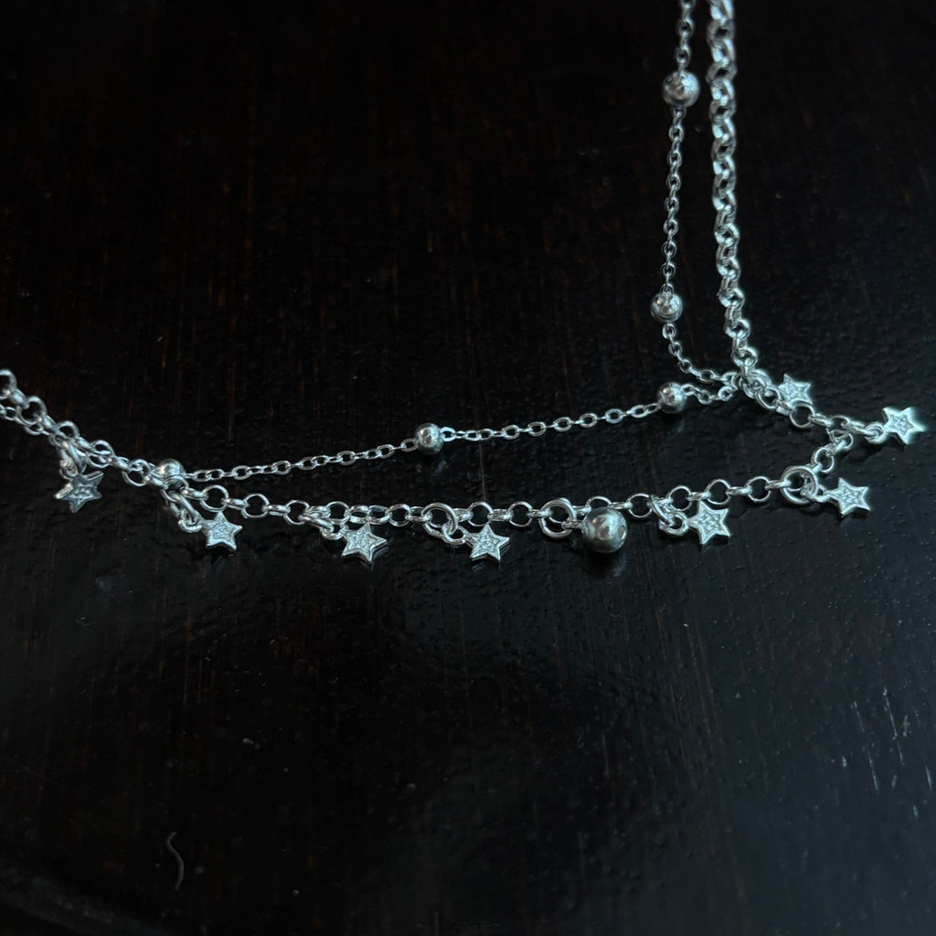 1pc 999 Sterling Silver Double-Layer Star & Bead Anklet, Delicate Luxurious Style, Perfect For Daily Wear & Valentine's Gifts