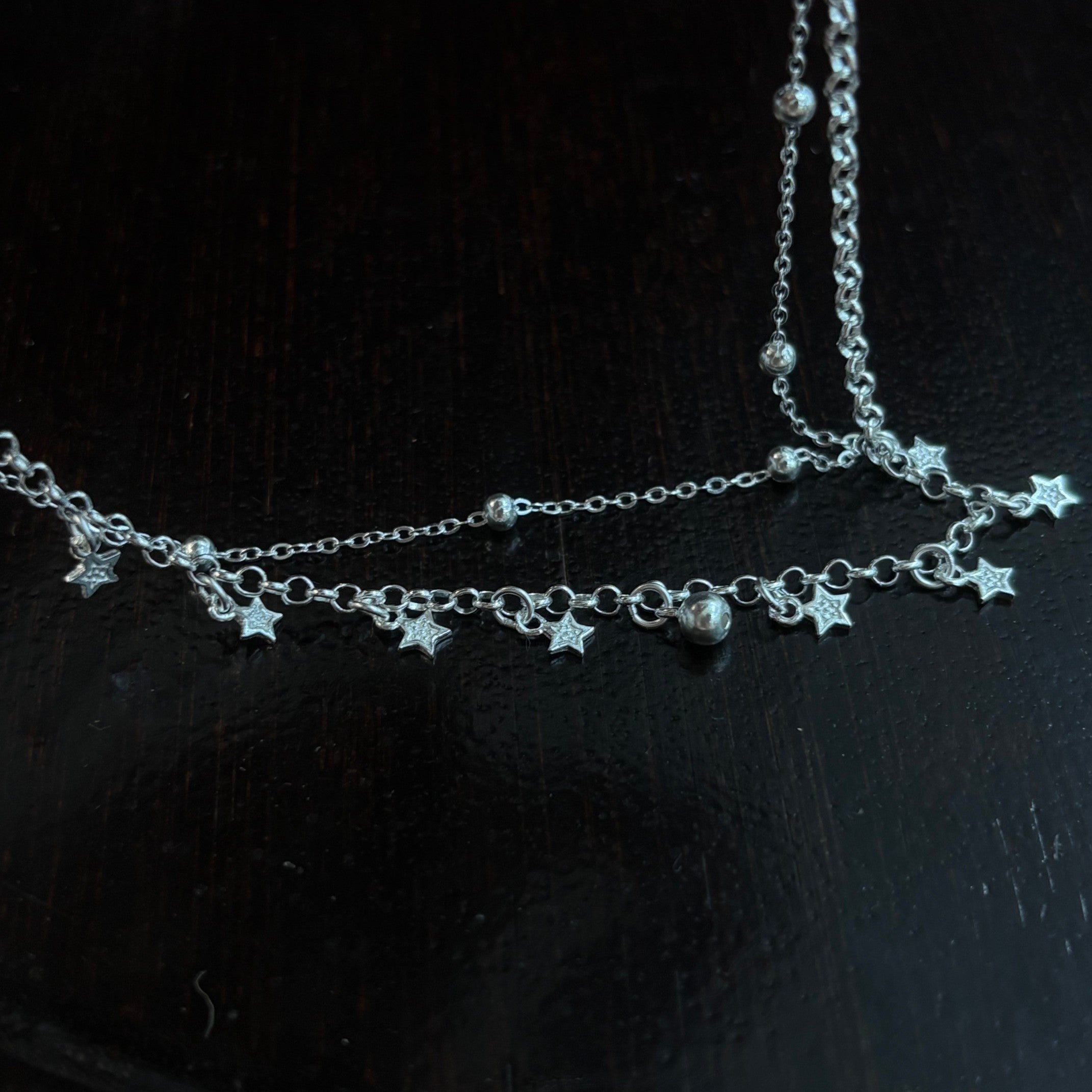 1pc 999 Sterling Silver Double-Layer Star & Bead Anklet, Delicate Luxurious Style, Perfect For Daily Wear & Valentine's Gifts