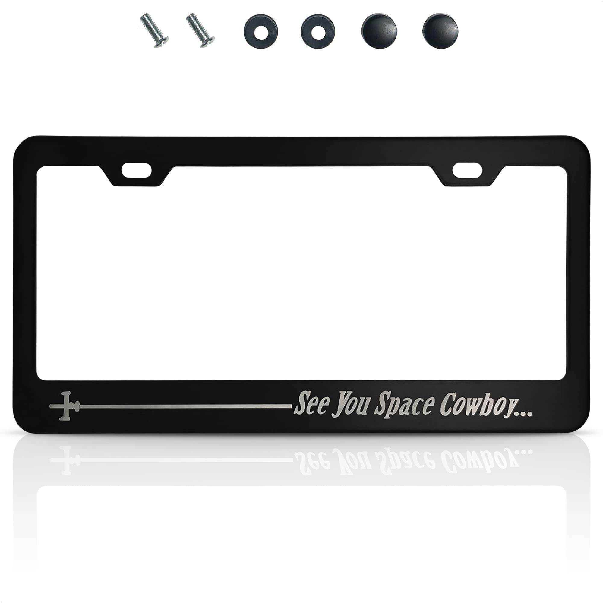 Matte Black License Plate Frame Funny for Anime Fans   See You Space Cowboy Anime License Plate Frame Design (12.2 x 6.3 Inches) Easy to Install Stainless Steel Holder for US & Canada