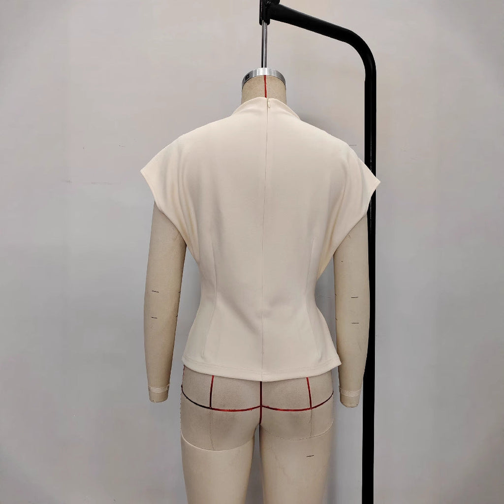 Minimalist European And American Half-high-neck Short-sleeve Top