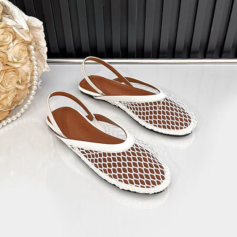 Mesh Hollowed-out Closed-toe Flat Sandals For Women